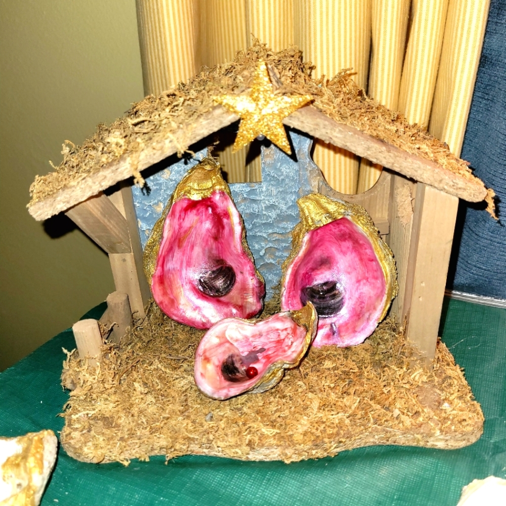 Oyster shell nativity scene ooak